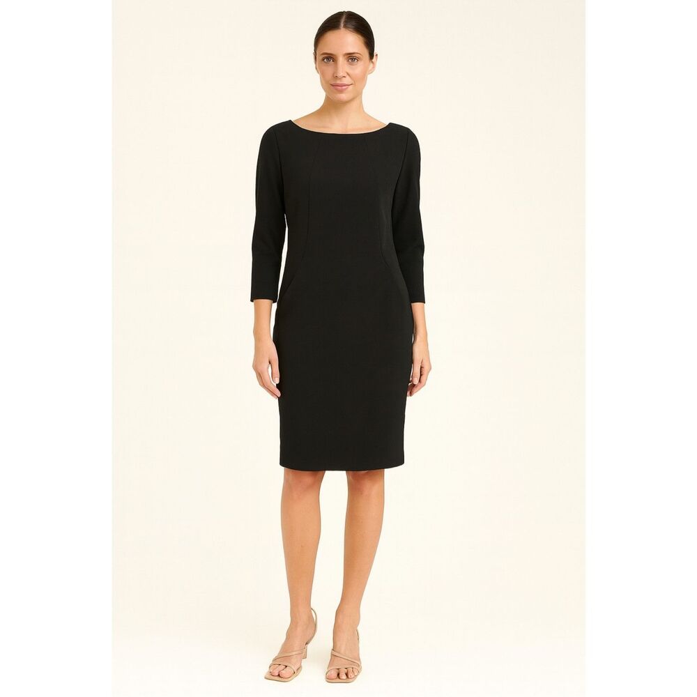 MM Lafleur Black 3/4 Sleeve Sheath Dress Career Work Office Size 2